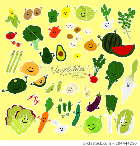 手繪蔬菜圖標插圖矢量與臉 104444250