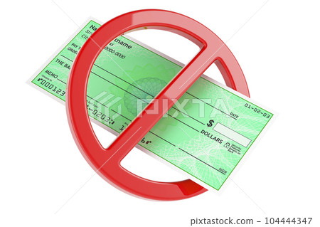 Bank check with forbidden symbol. 3D rendering 104444347
