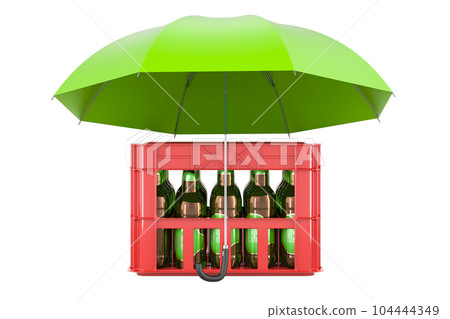 Beer crate under umbrella, 3D rendering Beer crate under umbrella, 3D rendering 104444349