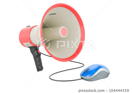 Megaphone with computer mouse. 3D rendering 104444359