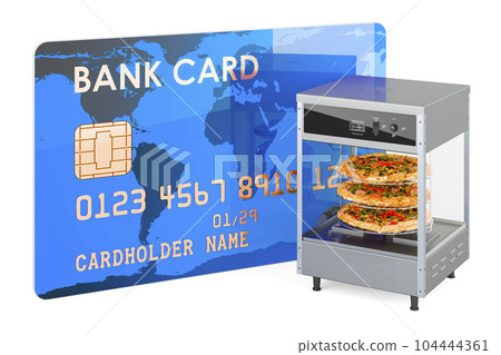 Open View Pizza Merchandiser  with credit card, 3D rendering 104444361