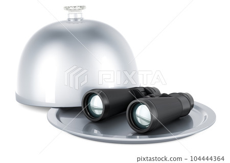Restaurant cloche with binocular telescopes, 3D rendering 104444364