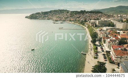 Aerial view of the city of Ohrid and Lake Ohrid in North Macedonia 104444675