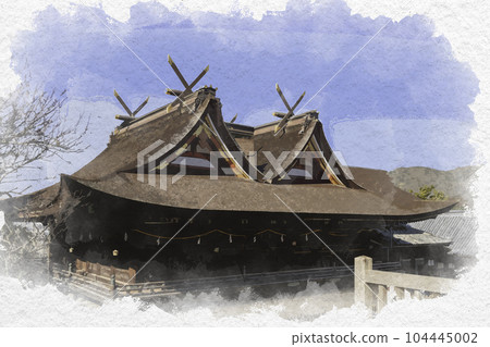 水彩風格的喜備津神社正殿/禮拜堂 岡山縣岡山市 104445002