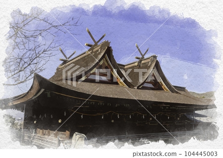 Watercolor-style Kibitsu Shrine Main Hall/Worship Hall Okayama City, Okayama Prefecture 104445003