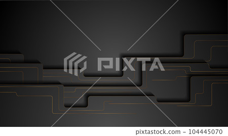 Tech geometric black background with golden lines 104445070