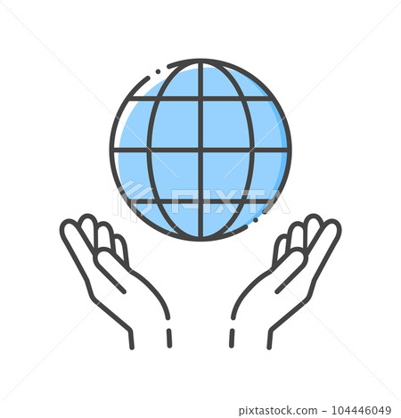 Icon of a person's hand holding out both hands to protect the earth - Image material for environmental conservation, SDGs, and global 104446049