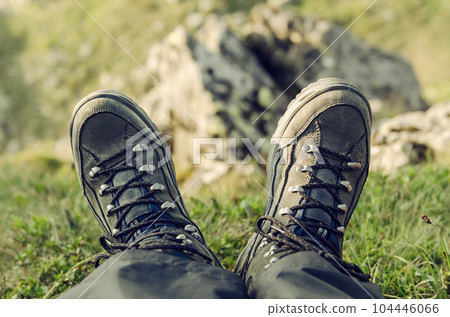 Trekking boots in the mountains 104446066