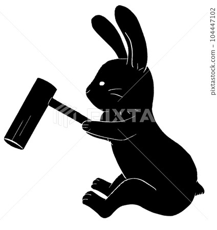 Rabbit pounding rice cake Simple cute illustration material Black and white 104447102