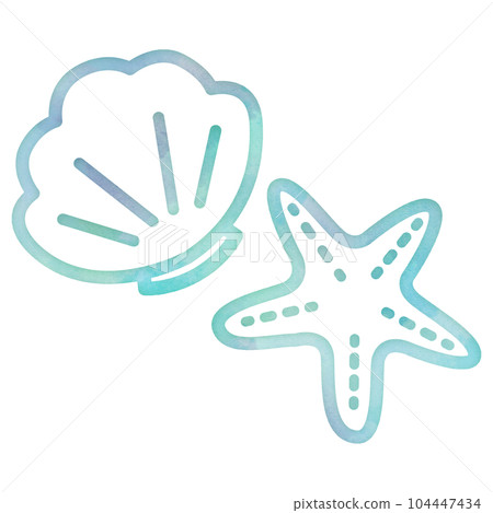 貝殼海星海水浴蛤挖水玩暑假夏天水彩觸摸設計圖標溫柔生態 貝殼海星海水浴蛤挖水玩暑假夏天水彩觸摸設計圖標溫柔生態 104447434