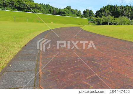 藍天，雲彩，磚路，草地，公園，森林 104447493