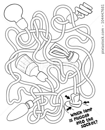 Children logic game to pass the maze. Bulbs are tangled in wires Children logic game to pass the maze. Bulbs are tangled in wires 104447681