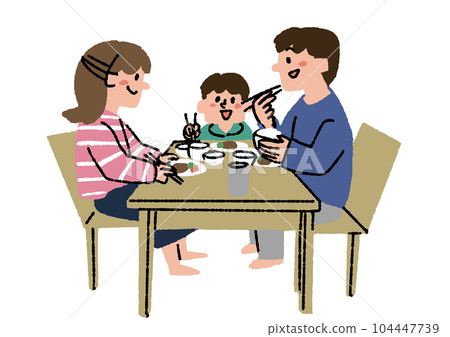 三口之家吃飯 與炊具配送服務和盒飯配送服務相關的插圖 104447739