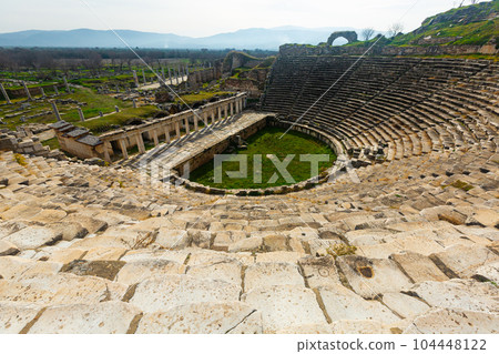 Ruins of antique theater in ancient city of Aphrodisias, Turkey 104448122