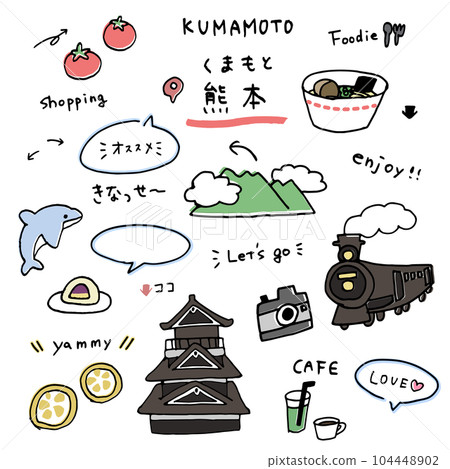 Kumamoto hand drawn icon set Kumamoto hand drawn icon set 104448902