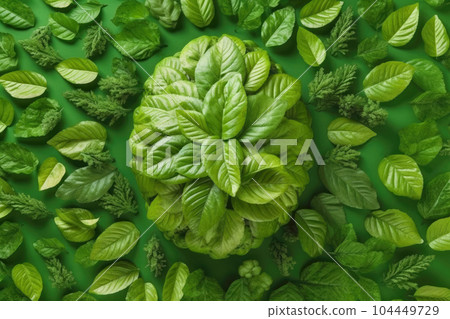 Abstract environment conservation leaves art style of green nature and eco friendly concept idea. plants with leaves forming brain, Generative AI illustration Abstract environment conservation leaves art style of green nature and eco friendly concept idea. plants with leaves forming brain, Generative AI illustration 104449729