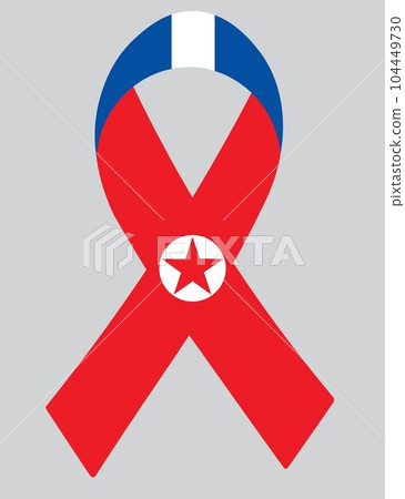 3D Flag of North Korea on ribbon. 104449730