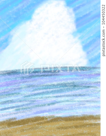 Crayon illustration of summer sandy beach, sea, sky (cumulonimbus) [vertical background] 104450322