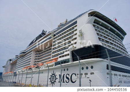 Luxury cruise ship MSC Bellissima anchored at Sakaiminato port 104450536