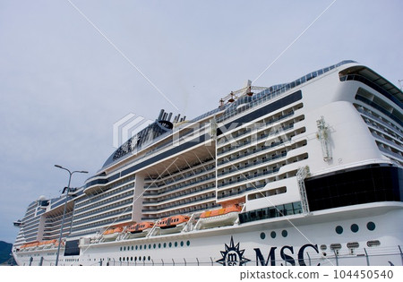 Luxury cruise ship MSC Bellissima anchored at Sakaiminato port Luxury cruise ship MSC Bellissima anchored at Sakaiminato port 104450540