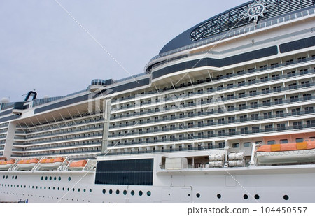 Luxury cruise ship MSC Bellissima anchored at Sakaiminato port Luxury cruise ship MSC Bellissima anchored at Sakaiminato port 104450557