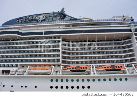 Luxury cruise ship MSC Bellissima anchored at Sakaiminato port 104450562