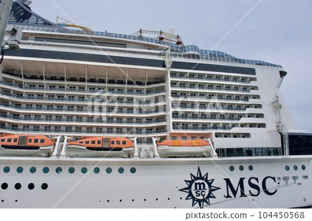 Luxury cruise ship MSC Bellissima anchored at Sakaiminato port 104450568