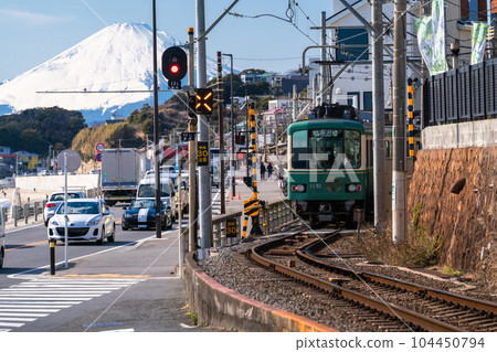 "Kanagawa Prefecture" Enoden and Mt. Fuji / Shonan coast scenery 104450794