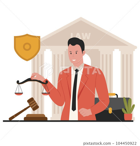Legal services and services of a lawyer for business, flat illustration vector. Illustration for website, landing page, mobile app, poster and banner. Trendy flat vector illustration 104450922