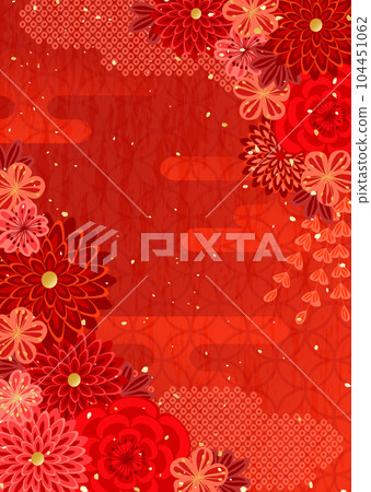 具有日式花卉圖案（如和服和 kanzashi）的向量背景材料 104451062