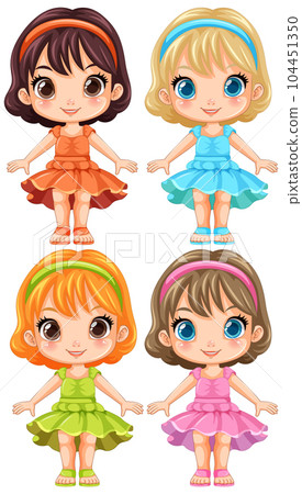 Adorable Girl in Cute Dress Vector Adorable Girl in Cute Dress Vector 104451350