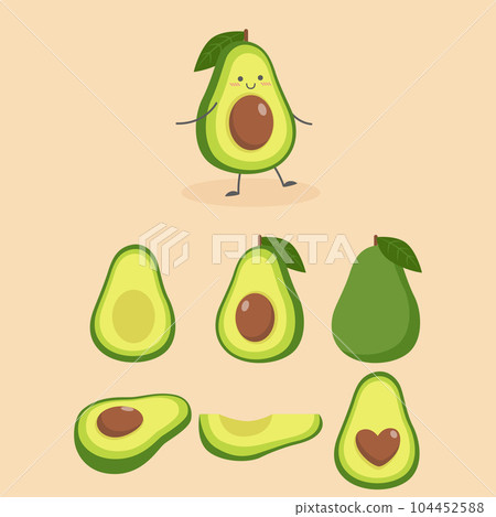 Set of Avocado icons set. fruit or vegetables, half, slices, with a large seed. Food for a healthy diet. Vector flat illustration 104452588