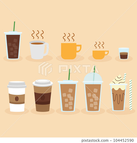 set of hot and cold ice coffee beverage. Vector flat illustration set of hot and cold ice coffee beverage. Vector flat illustration 104452590