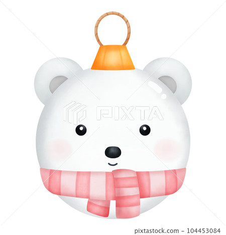 Watercolor Handdrawn Cute Animal Christmas Ball. 104453084