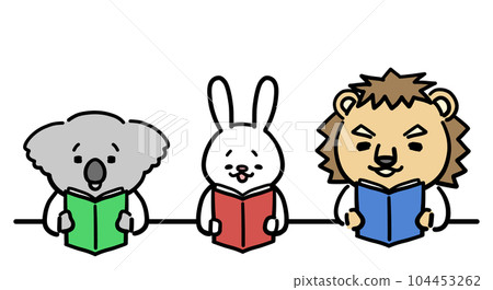 Animals reading books Koala Rabbit Lion 104453262