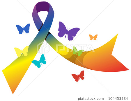 Rainbow ribbon with butterflies 104453384