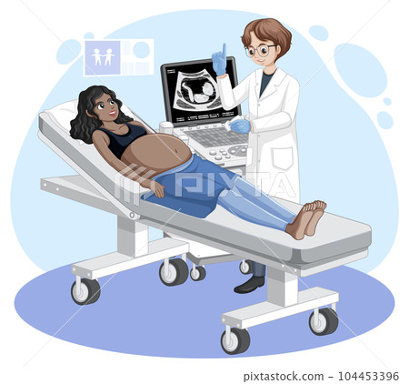 Doctor doing ultrasound scan for pregnant woman Doctor doing ultrasound scan for pregnant woman 104453396