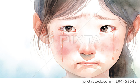 哭泣的女孩的水彩插圖“AI 生成圖像” 104453543
