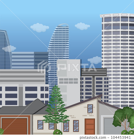 Urban landscape with high skyscrapers background - Stock Illustration ...
