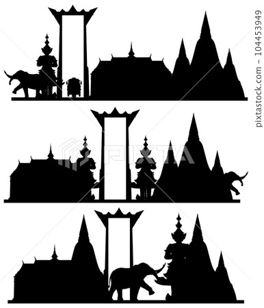 Thailand tourist attraction landmark with silhouette 104453949