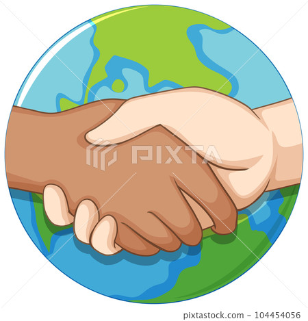 Holding hands on earth globe background 104454056