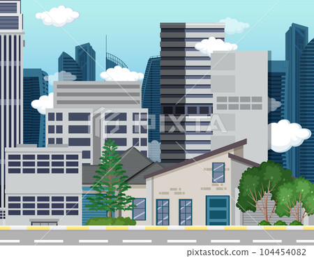 Urban landscape with high skyscrapers background 104454082