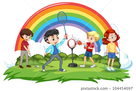 Happy children playing different sports 104454097
