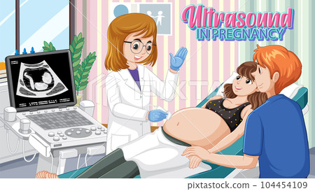 Doctor doing ultrasound scan for pregnant woman in hospital 104454109