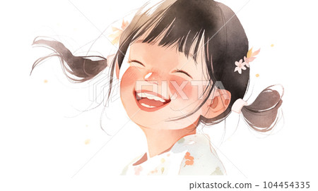 一個微笑的小女孩的水彩插圖“AI 生成圖像” 104454335