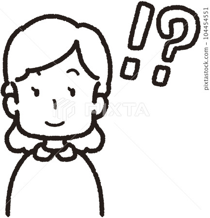 在你的右臉！ ？一個女人面對前方並帶有標記的上半身線畫插圖 104454551