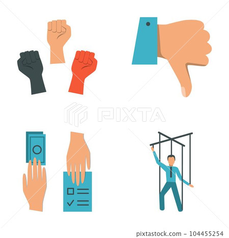 Corruption and unfair election flat icon set Corruption and unfair election flat icon set 104455254