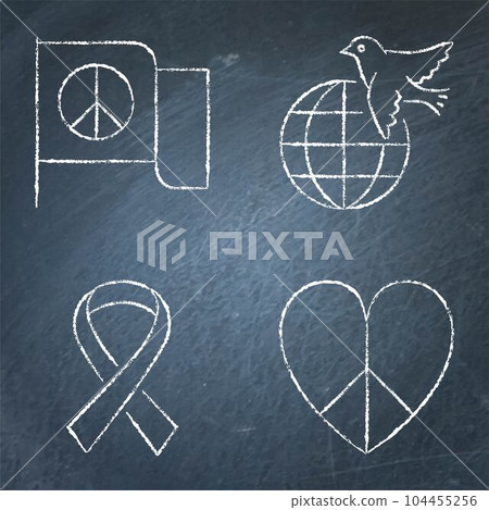 Pacifism and peace chalkboard icon set Pacifism and peace chalkboard icon set 104455256
