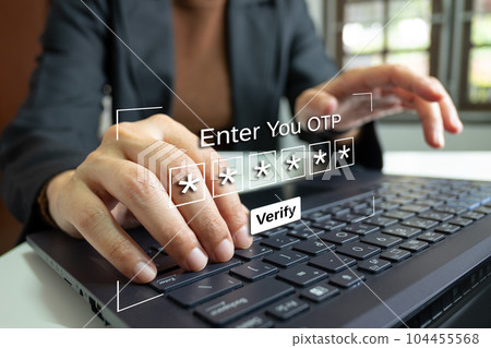 Verification of information with fingerprint scanner,2 factor authentication, high security for login access information, Internet security, online financial transaction, 2-step verify 104455568