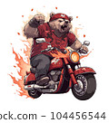 Cartoon drawing of a menacing biker bear on a motorcycle on a white background 104456544